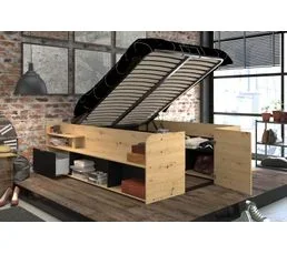 Lit coffre 140x190/200 cm TRAVEL Imitation chêne et noir