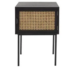 Lot De 2 Tables De Chevet En Cannage 1 Porte En Bois Et Métal - Noir Et Marron