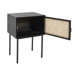 Lot De 2 Tables De Chevet En Cannage 1 Porte En Bois Et Métal - Noir Et Marron