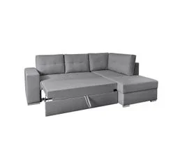 LOUNGITUDE Aden - Canapé D'angle Convertible Avec Coffre En Tissu - Gris - Angle Droit