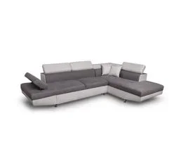 LOUNGITUDE Canapé D'angle Gauche Convertible 5 Places Avec Coffre En Microfibre Et Simili - Gris/blanc