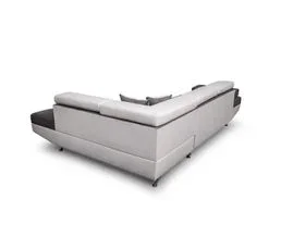 LOUNGITUDE Canapé D'angle Gauche Convertible 5 Places Avec Coffre En Microfibre Et Simili - Gris/blanc