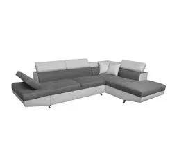 LOUNGITUDE Canapé D'angle Gauche Convertible 5 Places Avec Coffre En Microfibre Et Simili - Gris/blanc