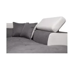 LOUNGITUDE Canapé D'angle Gauche Convertible 5 Places Avec Coffre En Microfibre Et Simili - Gris/blanc