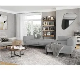 LOUNGITUDE Canapé D'angle India Convertible 2 Coffres En Tissu - Angle Droit,  Gris Clair