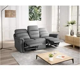 LOUNGITUDE Canapé De Relaxation Manuel 3 Places En Tissu Gris Clair - Aymaris