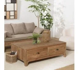 MACABANE Andrian - Table Basse Rectangulaire 140x85cm 4 Tiroirs Bois Pin Recyclé