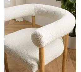 MACABANE Gaston - Chaise En Tissu Écru, Dossier Arrondi Et Pieds En Bois Naturel