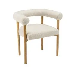 MACABANE Gaston - Chaise En Tissu Écru, Dossier Arrondi Et Pieds En Bois Naturel