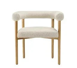 MACABANE Gaston - Chaise En Tissu Écru, Dossier Arrondi Et Pieds En Bois Naturel