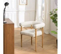 MACABANE Gaston - Chaise En Tissu Écru, Dossier Arrondi Et Pieds En Bois Naturel