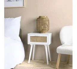 MACABANE Sandro - Chevet Blanc 1 Tiroir Cannage Naturel