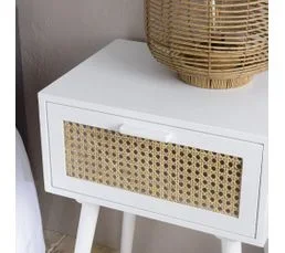 MACABANE Sandro - Chevet Blanc 1 Tiroir Cannage Naturel