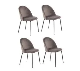 MEUBLETMOI Lot 4 Chaises Marron En Velours Et Pieds Métal Noir - Fara