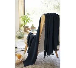 MEUBLETMOI Plaid 180 X 220 Cm En Quadruple Gaze De Coton Bleu Nuit - Pepa 2