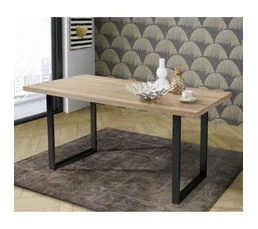 MEUBLETMOI Table De Repas 160 Cm Décor Chêne Clair Et Pieds Métal Noir - Jura 02