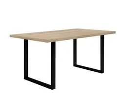 MEUBLETMOI Table De Repas 160 Cm Décor Chêne Clair Et Pieds Métal Noir - Jura 02