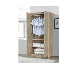 MEUBLORAMA Armoire Dalaman 2 Portes, Chêne Sonoma, Poignées Grises, Style Contemporain