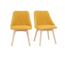 MILIBOO Chaises Scandinaves En Tissu Effet Velours Texturé Jaune Moutarde Et Bois Clair (lot De 2) Higgins