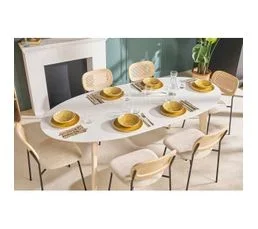 MILIBOO Table à Manger Extensible Ovale Blanche Et Bois Clair L150-200 Cm Leena