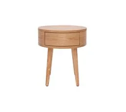 MILIBOO Table De Chevet Ronde En Bois Clair Avec Tiroir D45 Cm Judith