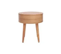 MILIBOO Table De Chevet Ronde En Bois Clair Avec Tiroir D45 Cm Judith