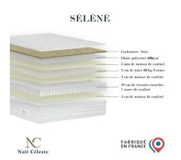 NUIT CELESTE Ensemble Séléné - Matelas Ressorts Ensachés Accueil Latex Anthracite, 160 X 200 Cm