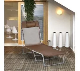 OUTSUNNY Bain De Soleil Transat Pliable Inclinable Acier Teslin