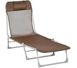 OUTSUNNY Bain De Soleil Transat Pliable Inclinable Acier Teslin