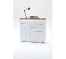 PEGANE Buffet Avec Led Coloris Laqué Blanc Mat Avec Plateau En Chêne Noueux Huilé - L120 X H114 X P40 Cm