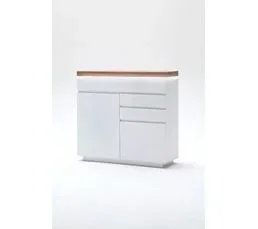 PEGANE Buffet Avec Led Coloris Laqué Blanc Mat Avec Plateau En Chêne Noueux Huilé - L120 X H114 X P40 Cm