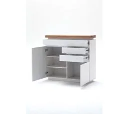 PEGANE Buffet Avec Led Coloris Laqué Blanc Mat Avec Plateau En Chêne Noueux Huilé - L120 X H114 X P40 Cm