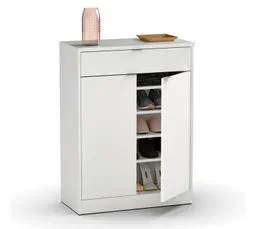 PEGANE Commode Meuble à Chaussures Coloris Blanc Brillant - H. 101 X L. 75 X P. 36 Cm