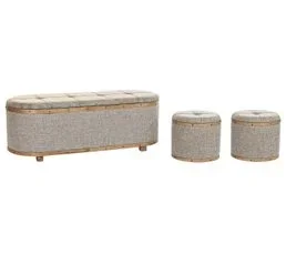 PEGANE Ensemble De 4 Banquettes Coffres En Bois Et Polyester Coloris Beige - L. 120 X P. 45 X H. 43 Cm