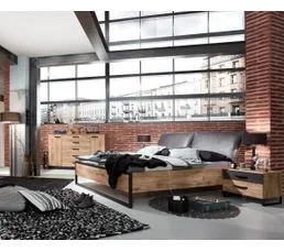 PEGANE Lit Futon Adulte Et 2 Chevets Imitation Chêne Poutre Rechampis Raw Steel - 160 X 200 Cm