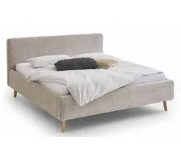 PEGANE Lit Rembourré Adulte 180x200cm Avec Tête De Lit En Tissu Beige, Sommier Et Coffre
