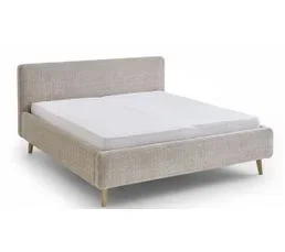 PEGANE Lit Rembourré Adulte 180x200cm Avec Tête De Lit En Tissu Beige, Sommier Et Coffre
