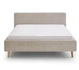 PEGANE Lit Rembourré Adulte 180x200cm Avec Tête De Lit En Tissu Beige, Sommier Et Coffre