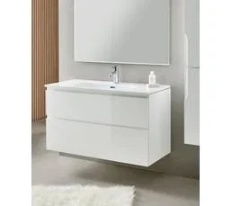 PEGANE Meuble De Salle De Bain Avec 2 Tiroirs Suspendus Avec Plan Moulé + Miroir - L. 100 X H. 56 X P. 46