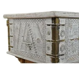 PEGANE Table Basse En Bois De Manguier Et Métal Coloris Blanc / Doré - L. 115 X P. 60 X H. 45 Cm