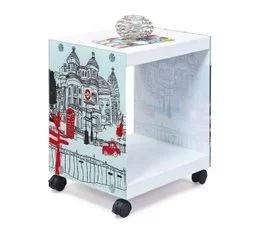 PEGANE Table D'appoint Avec Panneau De Verre Et Roues Drapeau Cube Londres