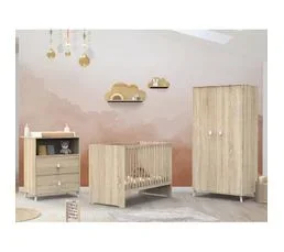 SAUTHON Chambre Bébé Trio Montana - Lit 120x60 + Commode à Langer 2 Tiroirs + Armoire 2 Portes