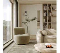 SIA HOME Fauteuil Pivotant En Tissu Velours Beige