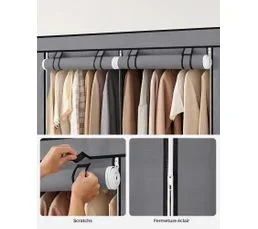 SONGMICS Armoire Chambre En Tissu, 45 X 127 X 176 Cm Cm,4 Pochettes, Grande Capacité, Chambre, Salon, Gris