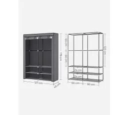 SONGMICS Armoire Chambre En Tissu, 45 X 127 X 176 Cm Cm,4 Pochettes, Grande Capacité, Chambre, Salon, Gris