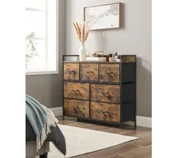 SONGMICS Commode 7 Tiroirs En Tissu, Meuble De Rangement, Style Industriel, Marron Rustique, Noir