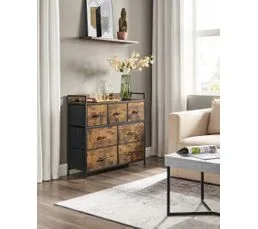 SONGMICS Commode 7 Tiroirs En Tissu, Meuble De Rangement, Style Industriel, Marron Rustique, Noir