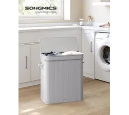 SONGMICS Panier à Linge Sale Avec Couvercle, Sac Intérieur Amovible Et Lavable En Machine, Volume 100l, Gris