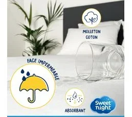 SWEETNIGHT Protège Matelas 140x200 Cm - Alèse Imperméable Et Anti Acariens - Molleton 100% Coton - Silencieux
