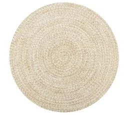 Tapis Fait à La Main Jute Blanc Et Naturel 90 Cm Dec023517